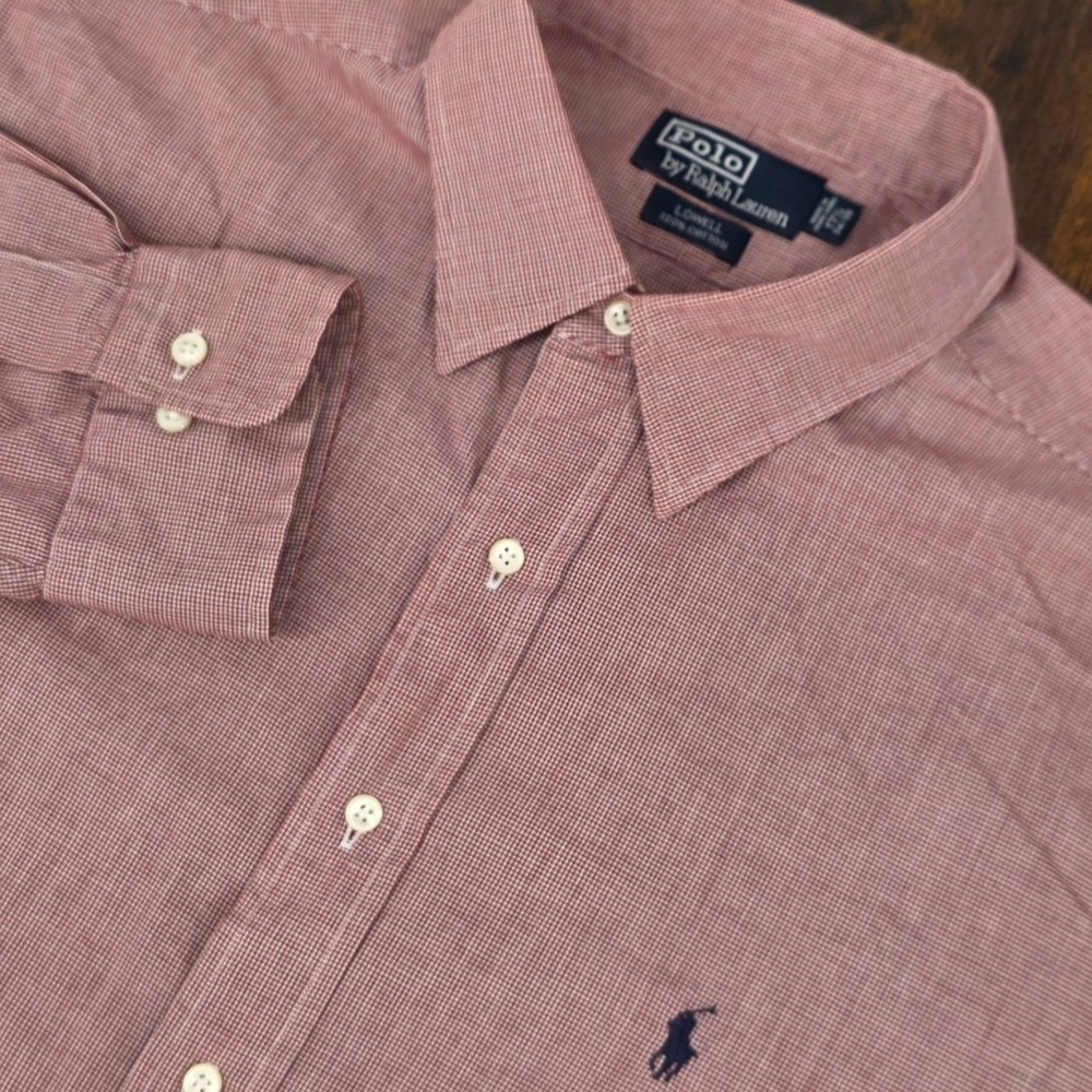 Polo Ralph Lauren‎ Lowell Button Down Shirt Mens 17.5 Red Micro Check LS 34/35